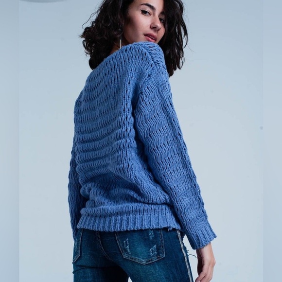 Vince womens steel blue chunky knit sweater - Picture 2 of 5